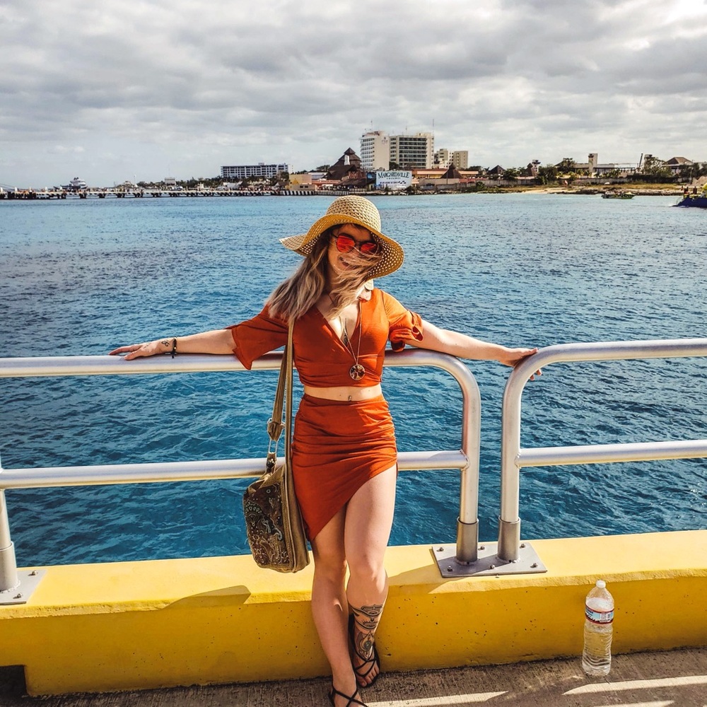 Shein Orange tie front shirt and slit skirt set - Picture 3 of 3
